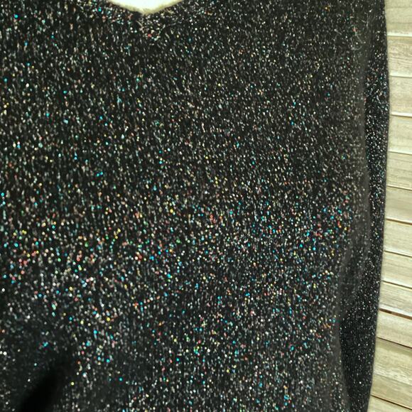 Jumper 1234 Black Multi Color Metallic Shimmer Double V Neck Cashmere Sweater S - Picture 7 of 8